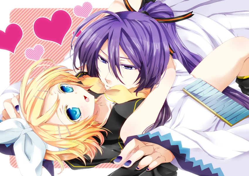 1girl, age_difference, akatsuki_yakyou, blonde_hair, blue_eyes, couple, hair_ornament, hair_ribbon