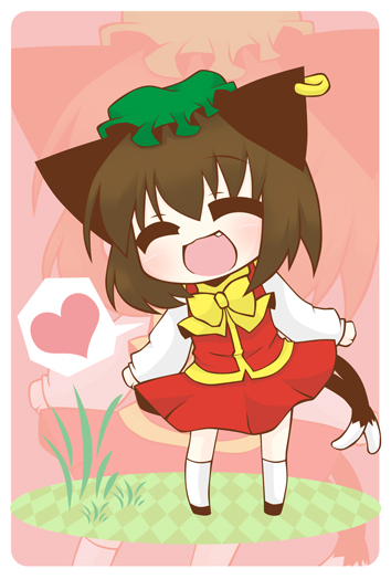:d, ^_^, animal_ears, cat_ears, cat_tail, chen, chibi, closed_eyes