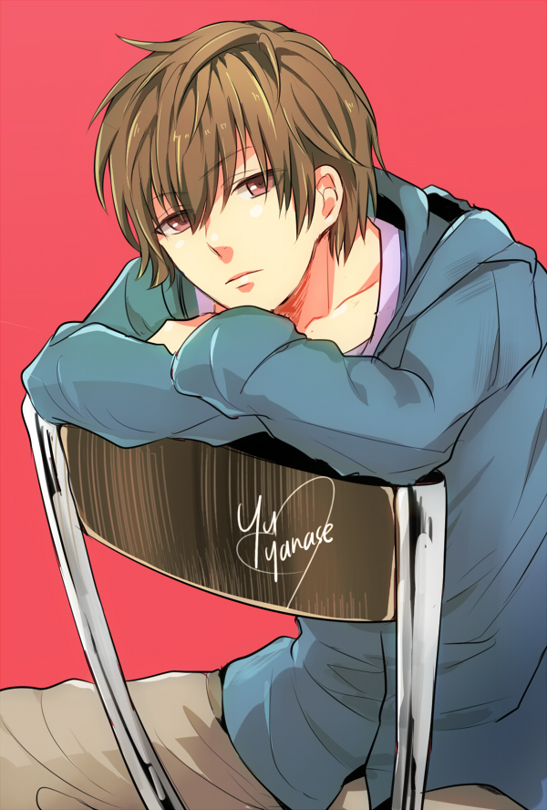 brown_eyes, brown_hair, chair, hoodie, ichinose777, male, sekaiichi_hatsukoi, sitting, solo, yanase_yuu