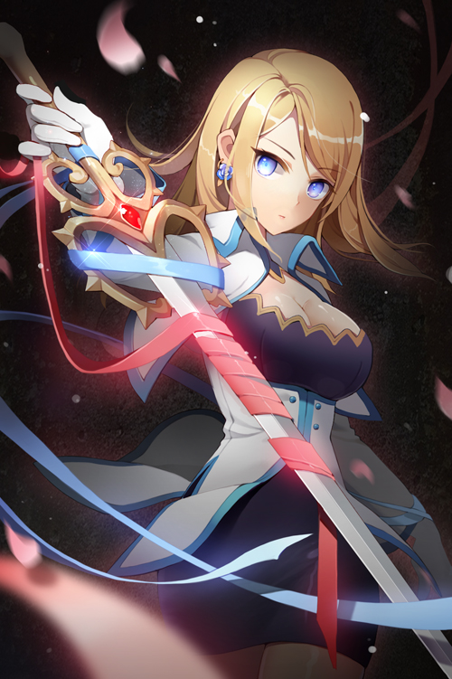 blonde_hair, blue_eyes, breasts, cleavage, gilse, gloves, rosa_pacifica, rose_pacifica