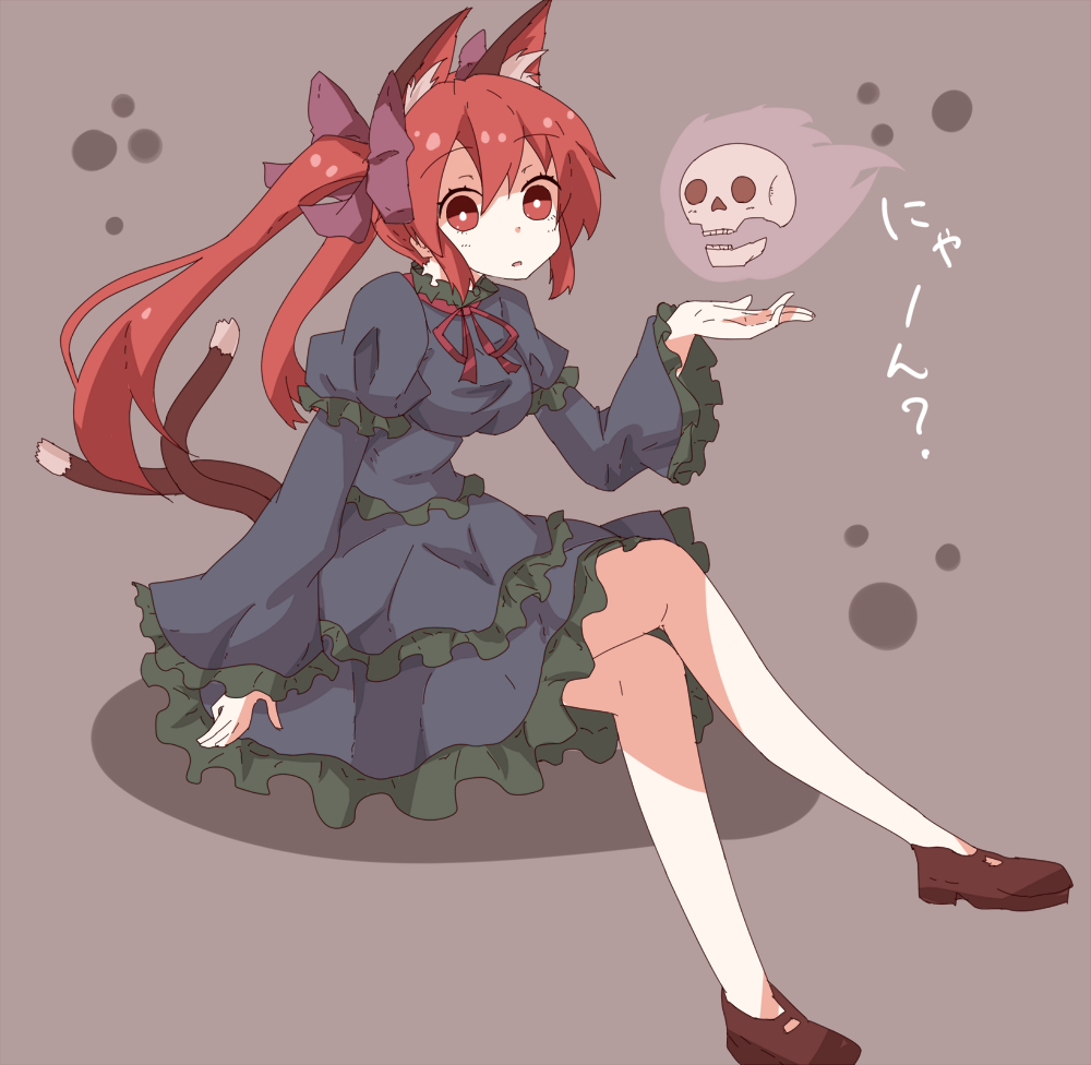 animal_ears, cat_ears, cat_tail, kaenbyou_rin, kuromari_(runia), multiple_tails, red_eyes, red_hair