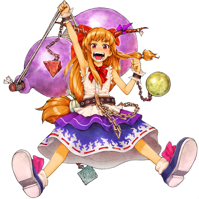 absurdres, bad_id, blonde_hair, bow, chain, chains, gourd, highres
