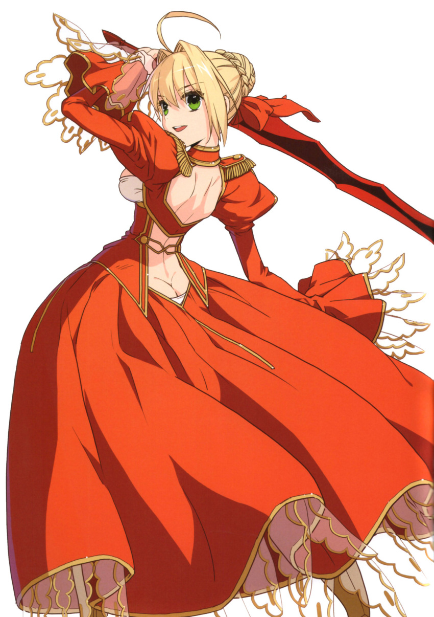 aestus_estus, ahoge, arm_up, artist_request, ass, ass_cutout, blonde_hair, braid
