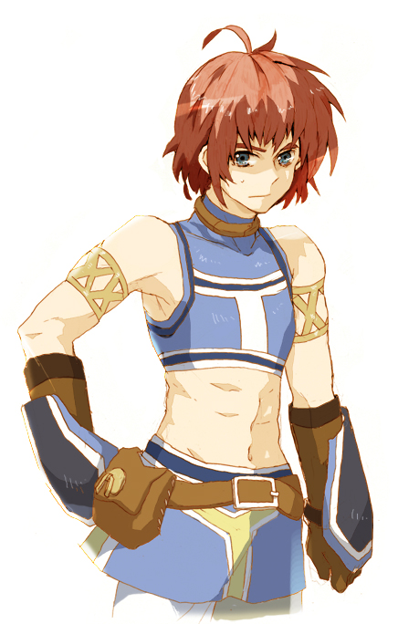 armlet, bad_id, belt, blue_eyes, crop_top, gloves, hayakawa_(kakapo), male