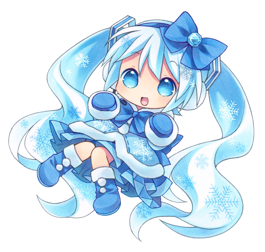 absurdres, blue_eyes, blue_hair, bow, chibi, earmuffs, hair_bow, hatsune_miku