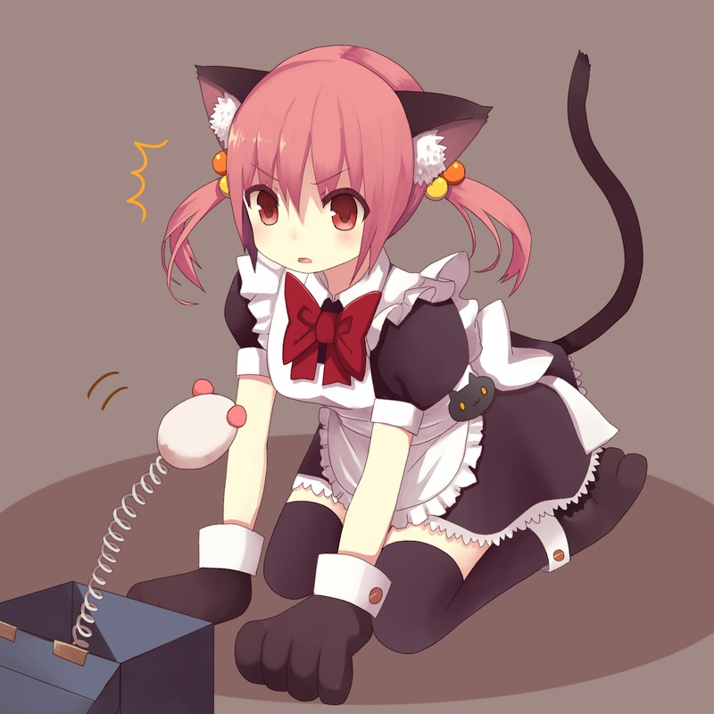 1girl, animal_ears, cat_ears, cat_paws, cat_tail, gloves, hair_bobbles, hair_ornament