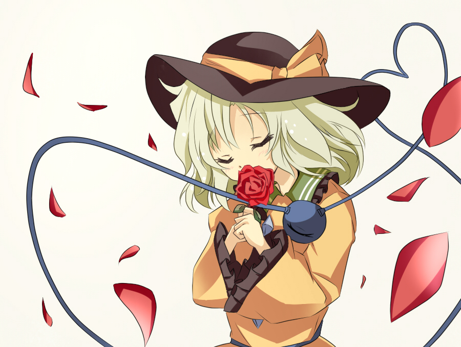 akina873, blush, bust, closed_eyes, eyeball, eyes_closed, flower, green_hair