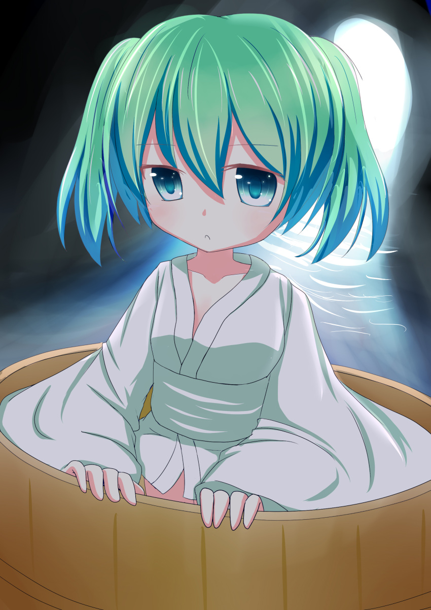 absurdres, bucket, child, choko_(mixberry_parfait), collarbone, green_eyes, green_hair, highres
