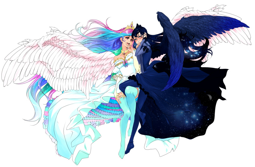 absurdres, aconitea, aqua_hair, bare_shoulders, blue_dress, blue_hair, blue_legwear, blush
