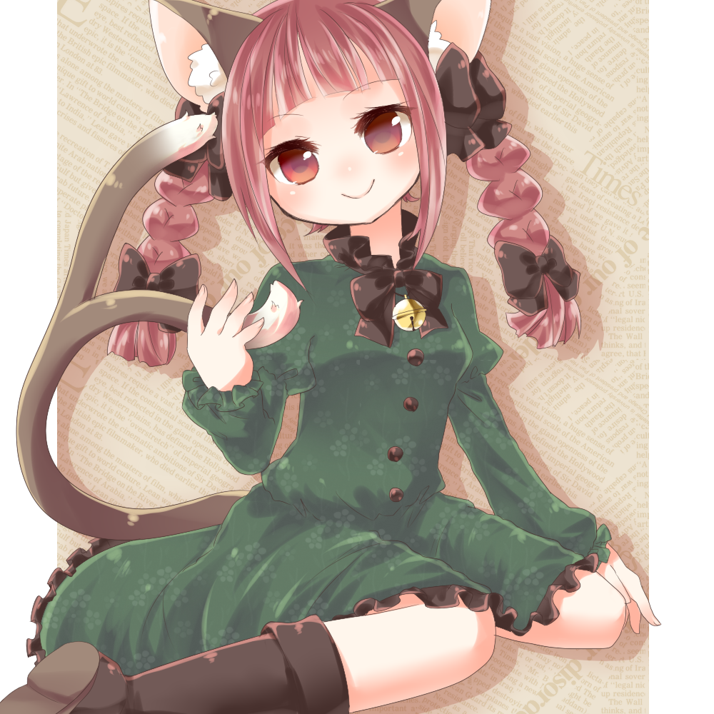 animal_ears, bangs, bell, blunt_bangs, boots, bow, braid, cat_ears
