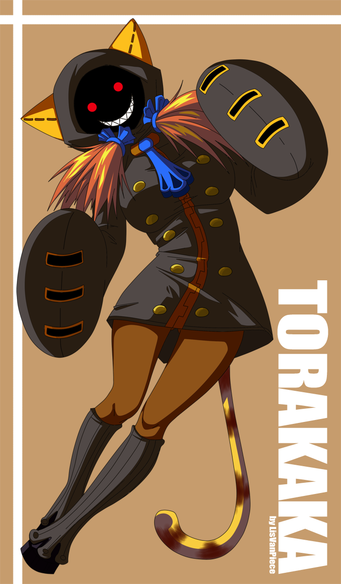animal_ears, blazblue, brown_background, cat_ears, cat_hood, cat_paws, cat_tail, cathood