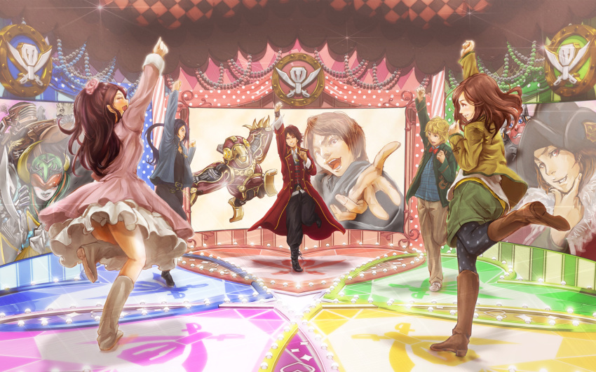 3boys, 5boys, ahim_de_famille, arm_up, barizorg, basco_ta_jolokia, blonde_hair, boots