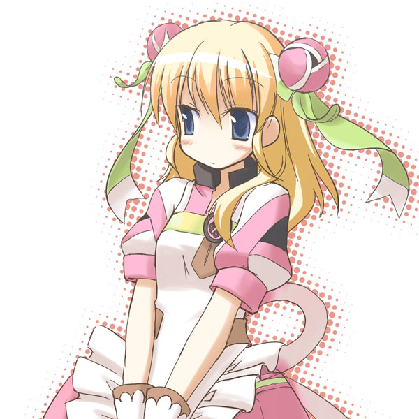 atelier_(series), atelier_annie_alchemist_of_sera_island, blonde_hair, blue_eyes, dress, fitz_(atelier), hair_ornament, minidraco, solo, white_background