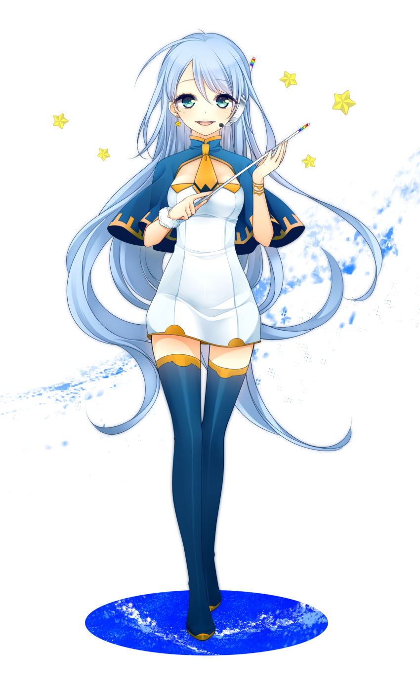 boots, earrings, headset, highres, jewelry, long_hair, original, pointer, pointing_stick, shiro_mayu, star, thigh-highs, thigh_boots, thighhighs, very_long_hair, weatheroid, weatheroid_contest, zettai_ryouiki