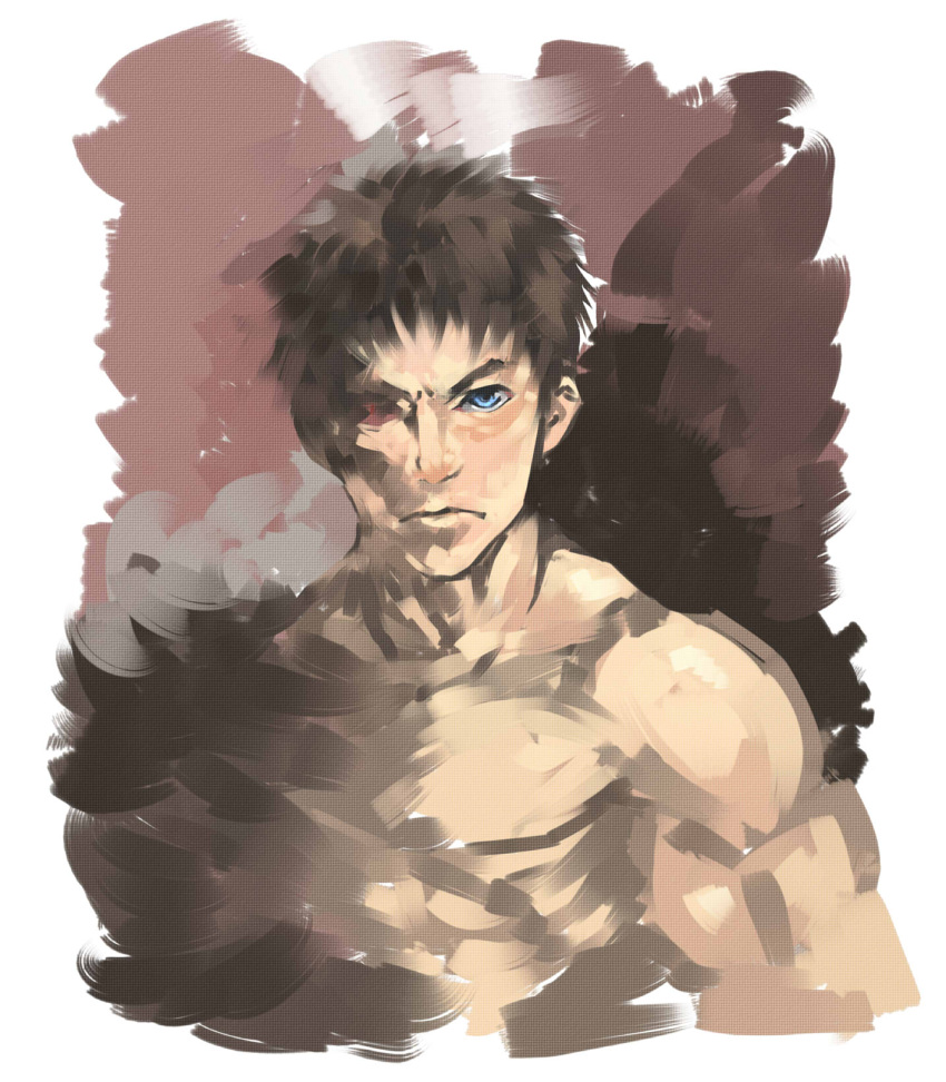 ash_(dinosaur), blue_eyes, brown_background, brown_hair, dinosaur_(game), falcom, heterochromia, highres