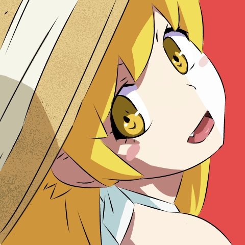 blonde_hair, face, hat, head_tilt, long_hair, lowres, monogatari_(series), nisemonogatari
