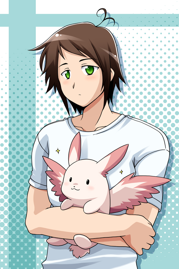 1boy, animal, axis_powers_hetalia, brown_hair, greece_(hetalia), green_eyes, holding, male