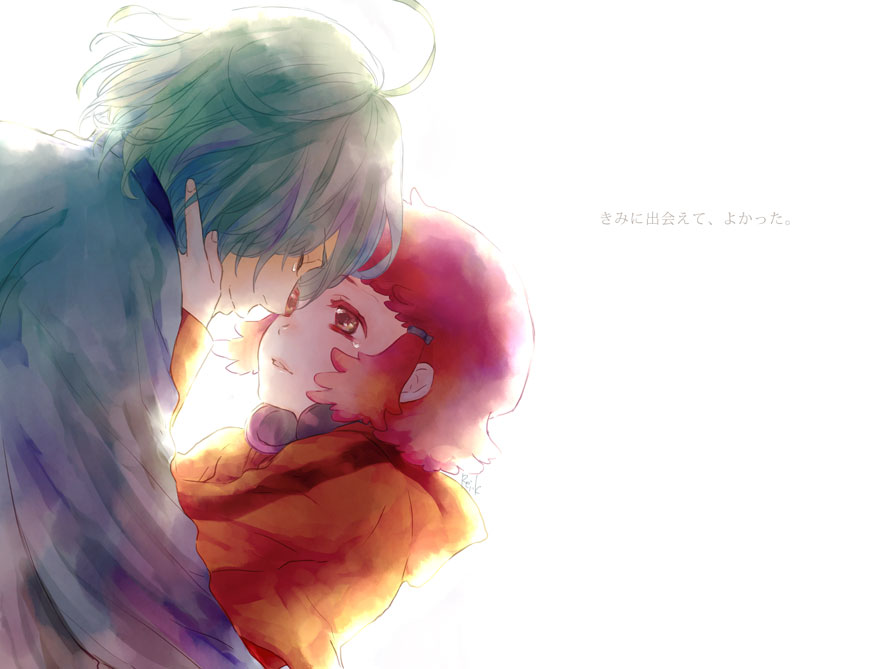 aquarion_evol, brown_eyes, closed_eyes, eyes_closed, gradient_hair, green_hair, headphones, jin_muso