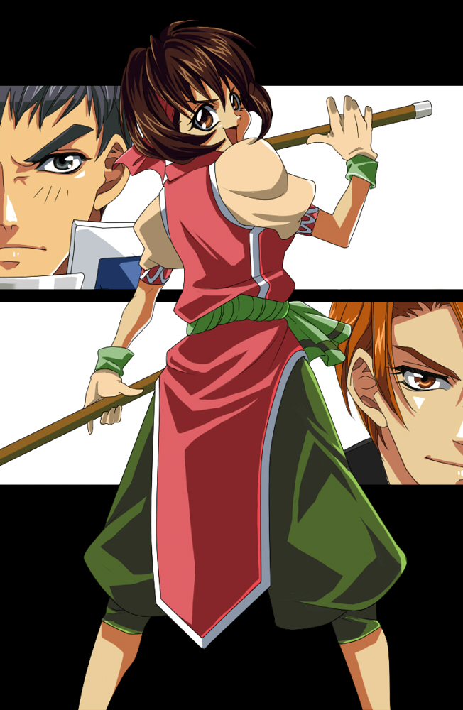 2boys, battle_arena_toshinden, black_eyes, black_hair, brown_eyes, brown_hair, camus_(suikoden), gensou_suikoden