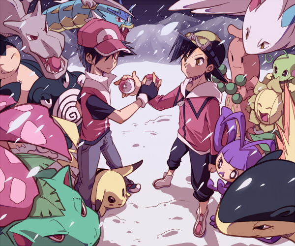2boys, aerodactyl, ambipom, angry, atom_(@tom), baseball_cap, fingerless_gloves, gloves