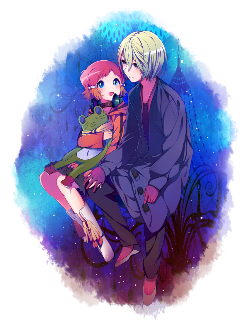 1girl, aquarion_(series), aquarion_evol, blonde_hair, blue_eyes, choker, coat, doll