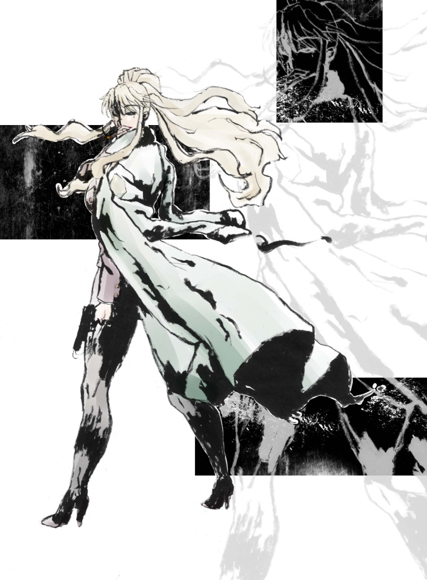 absurdres, balalaika, black_lagoon, blonde_hair, blue_eyes, cigar, gun, high_heels