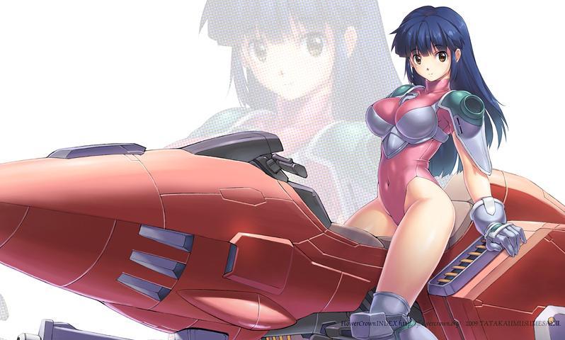1girl, blue_hair, breasts, brown_eyes, burning_force, gloves, hiromi_tengenji, leotard