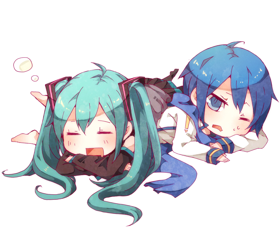 1girl, ahoge, aqua_hair, blue_eyes, blue_hair, chibi, girl_on_top, hatsune_miku