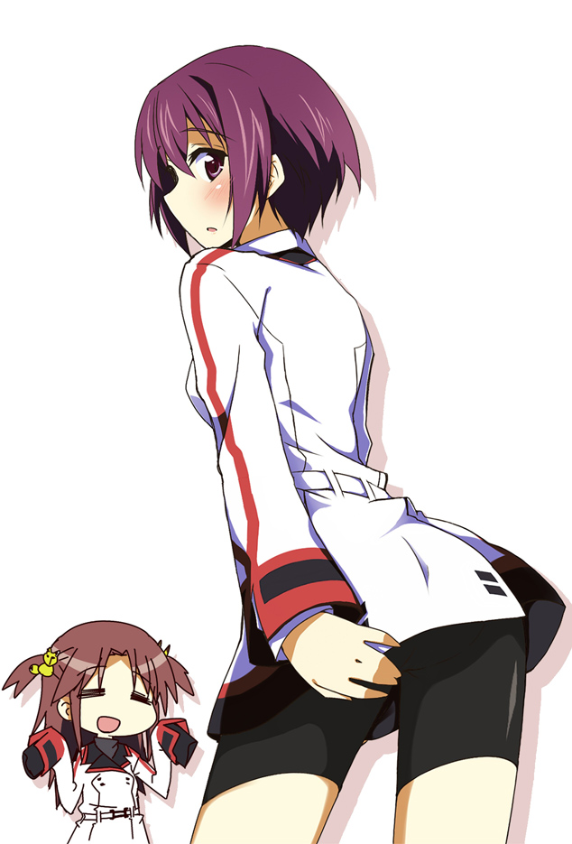 =_=, aikawa_kiyoka, bike_shorts, brown_eyes, infinite_stratos, itamochi, multiple_girls, nohotoke_honne