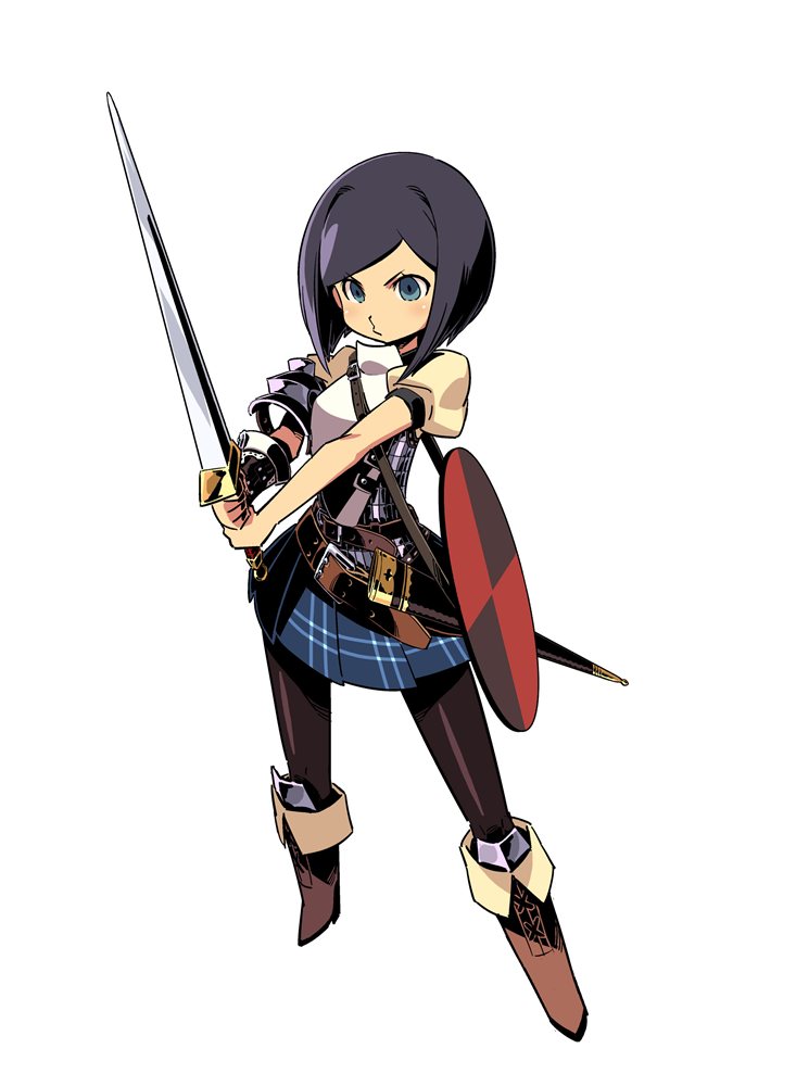 1girl, armor, belt, blue_eyes, blue_hair, fighting_stance, himukai_yuuji, official_art