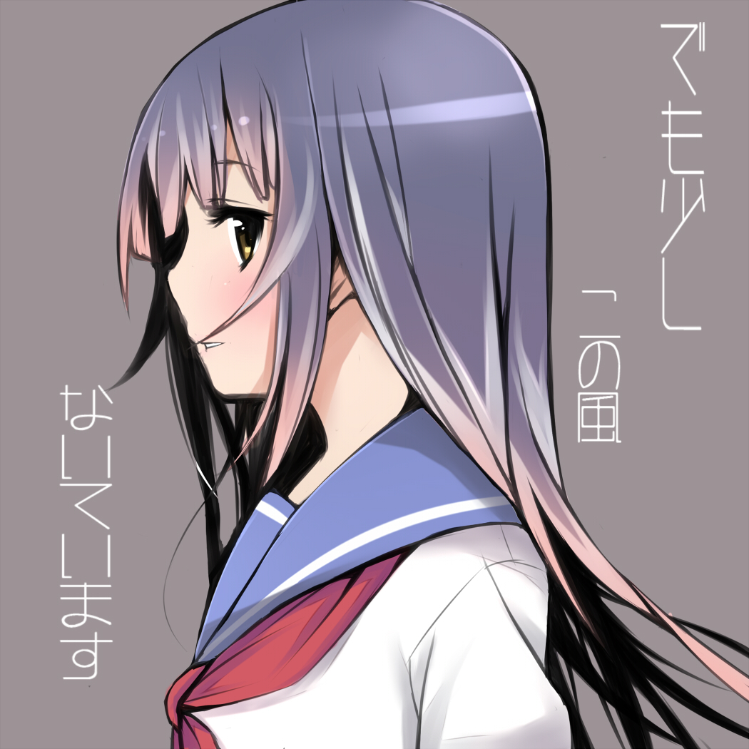 bungaku_shoujo_(danshi_koukousei), danshi_koukousei_no_nichijou, iguana_henshuu_chou, long_hair, profile, simple_background, solo, translated, translation_request