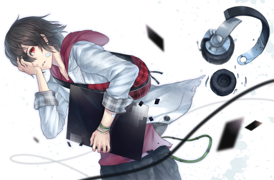 2d, bag, bandage, bandages, broken, brown_hair, card, folder