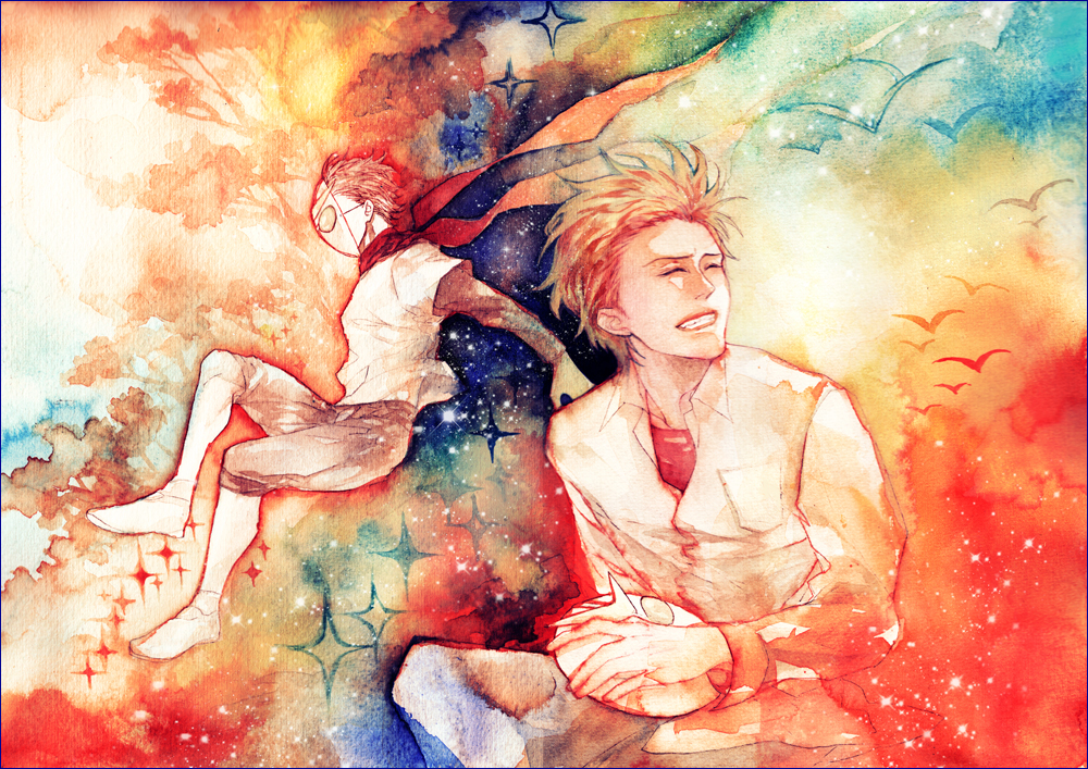 danshi_koukousei_no_nichijou, dual_persona, mask, osk, rubber_shooter, scarf, spoilers, star