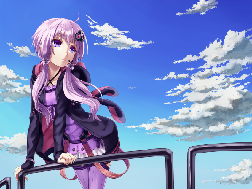 ahoge, bad_id, clouds, fry_no_tempura, hair_ornament, hoodie, jacket, long_hair