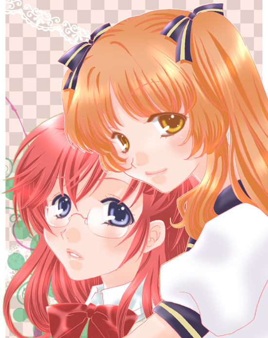 ano_natsu_de_matteru, blue_eyes, brown_eyes, brown_hair, glasses, hirota_kaoru, hug, hug_from_behind