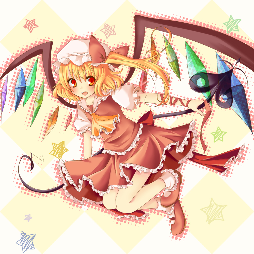 flandre_scarlet, hat, laevatein, lunica, ponytail, red_eyes, short_hair, side_ponytail