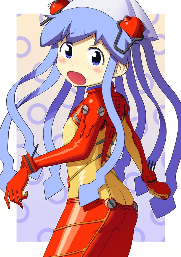 ass, blue_hair, butt_crack, cosplay, evangelion:_2.0_you_can_(not)_advance, ikamusume, jeet, looking_back