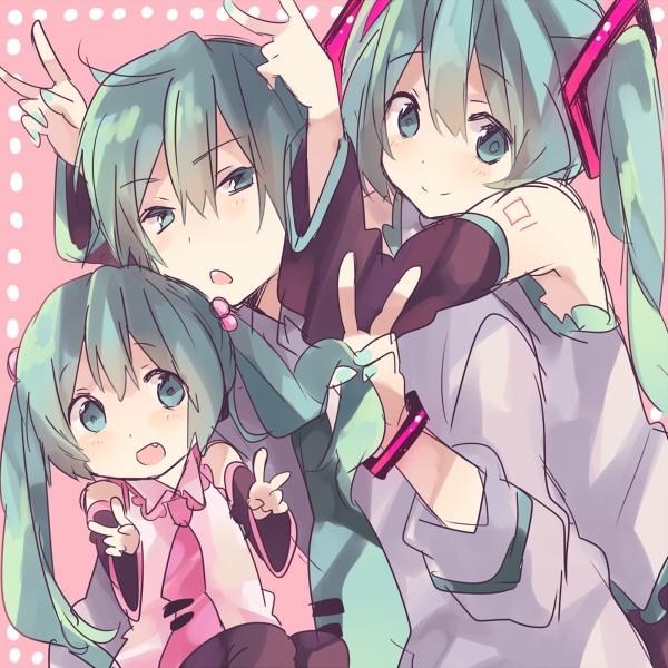 2girls, age_difference, aqua_eyes, aqua_hair, bad_id, genderswap, hatsune_miku, hatsune_mikuo