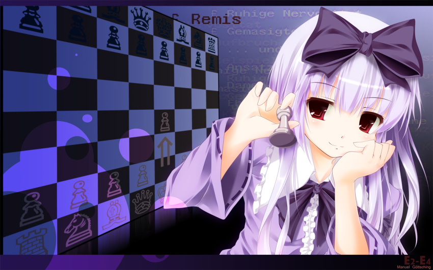 1girl, 3.1-tan, black_ribbon, bow, chessboard, highres, jum_(parallel_parasol), long_hair