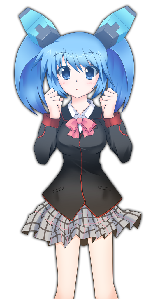 blue_hair, cosmic_break, cosplay, kiriya_naoki, lily_rain, little_busters!!, plain_background, ribbon, school_uniform, simple_background
