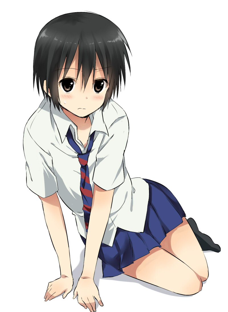 black_hair, brown_eyes, crossdressinging, danshi_koukousei_no_nichijou, maruki_(punchiki), necktie, punchiki, school_uniform