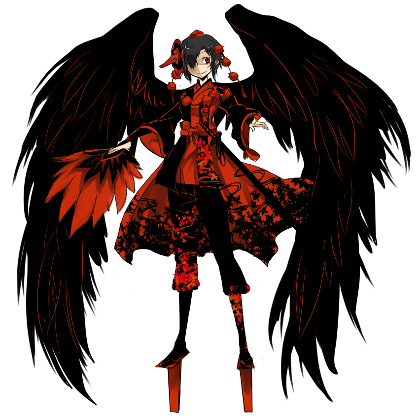 absurdres, alternate_color, alternate_costume, alternate_weapon, black_hair, black_wings, crazy_eyes, dark_persona