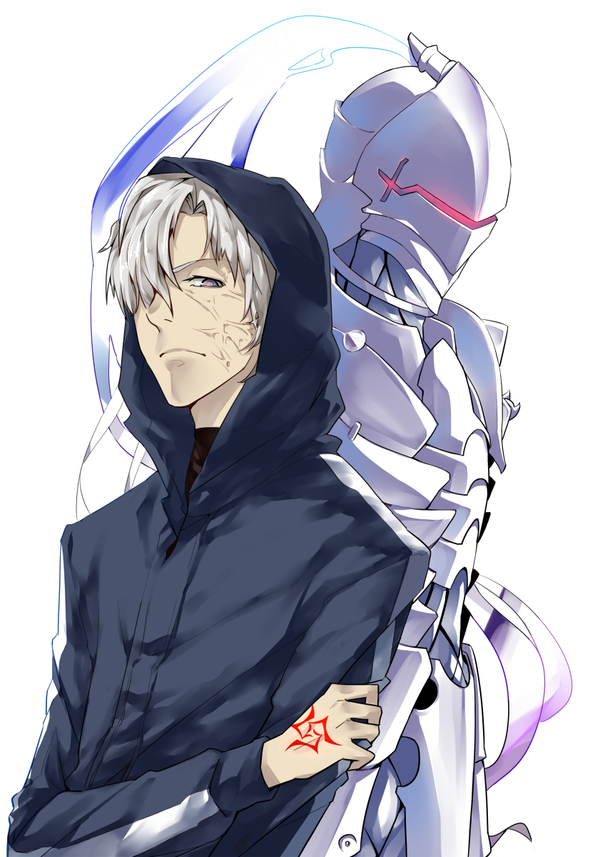 armor, berserker_(fate/zero), command_spell, fate/zero, fate_(series), full_armor, grey_eyes, hair_over_one_eye