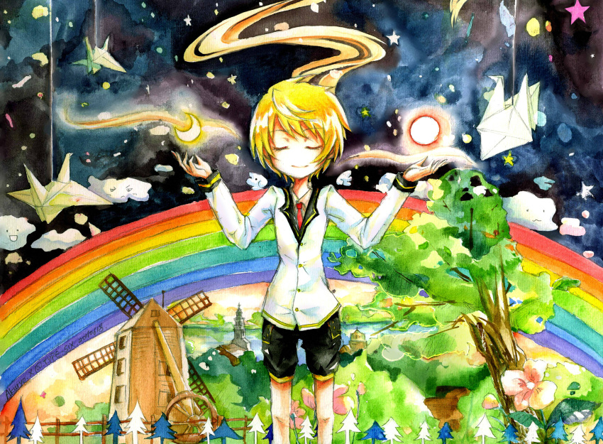 :d, absurdres, akuryo.x, artist_name, bad_id, blonde_hair, closed_eyes, cloud