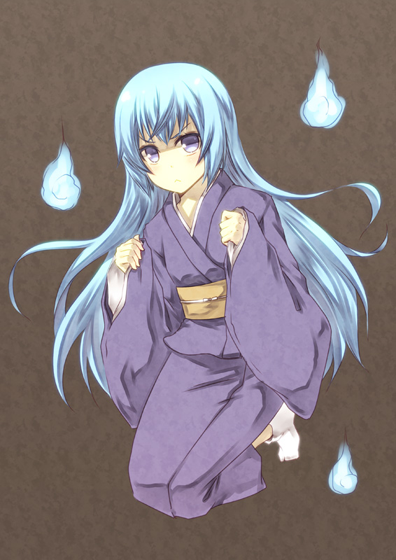 blue_hair, japanese_clothes, kimono, kouji_(campus_life), long_hair, purple_hair, solo, uehara_hinako, zettai_reiiki