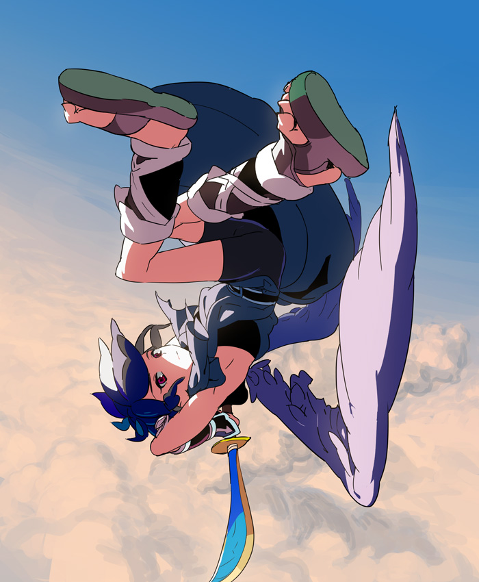 angel, armpits, chiton, cloud, dark_pit, flying, kid_icarus, kid_icarus_uprising