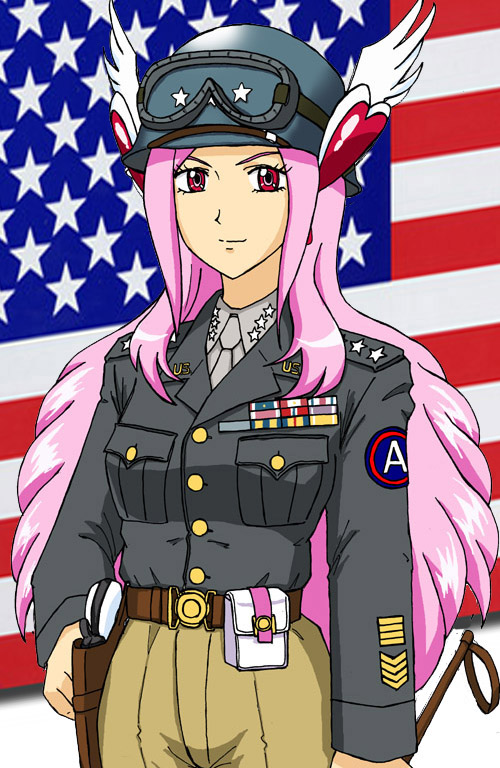 america, american_flag, cosplay, crapgame, cure_passion, flag, fresh_precure!, fresh_pretty_cure!, george_s_patton, george_s_patton_(cosplay), goggles, gun, helmet, higashi_setsuna, holster, magical_girl, military, military_uniform, parody, patton, precure, pretty_cure, pun, riding_crop, solo, uniform, weapon, world_war_ii, wwii