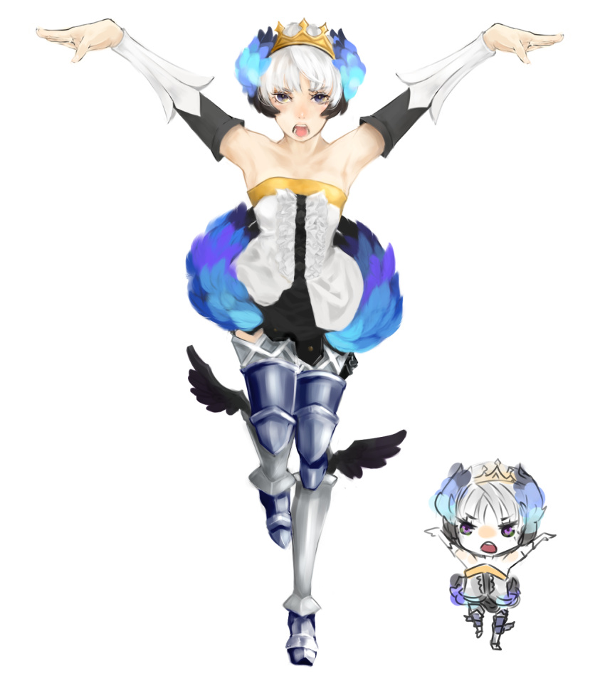 armor, armored_dress, bare_shoulders, boots, chibi, chibi_inset, chibibro, colored