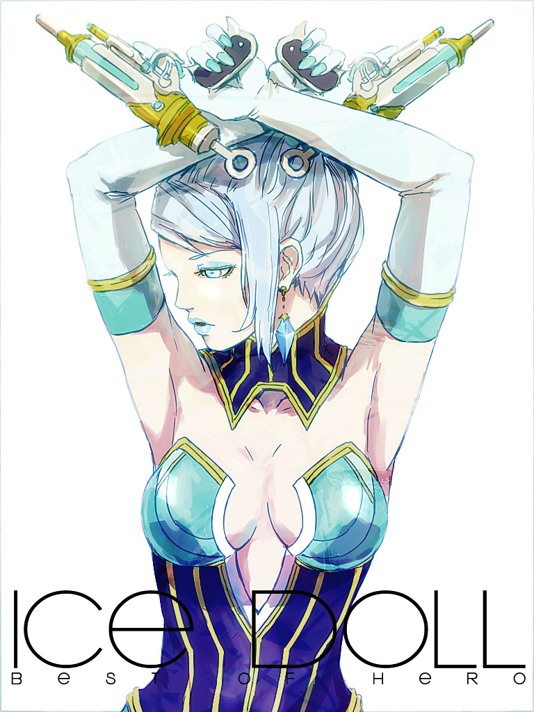 armpits, arms_above_head, arms_up, bare_shoulders, blue_eyes, blue_hair, blue_rose_(tiger_&amp;_bunny), breasts
