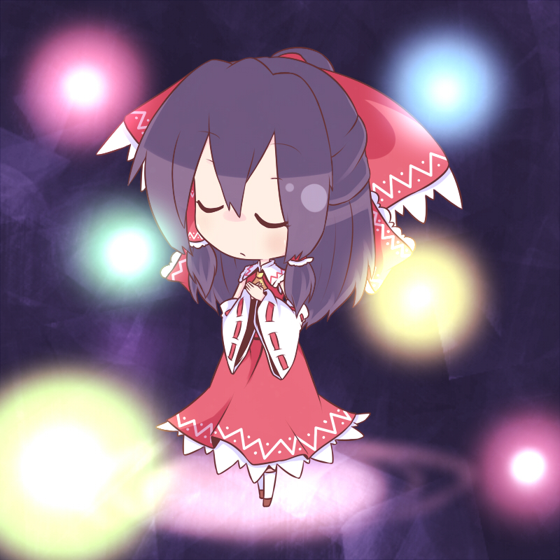 black_hair, chibi, closed_eyes, detached_sleeves, dress, eyes_closed, fushigi_ebi, hair_tubes
